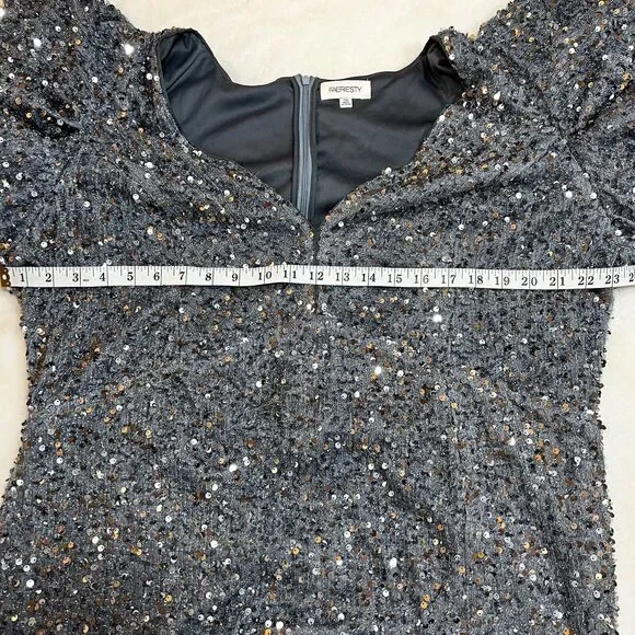 Faeriesty Silver Gray Sequin Formal Gown Bodycon Oversized Ruffle Sleeves Sz 3XL - Picture 10 of 12